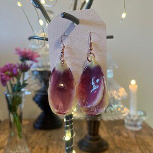 Real Dual Tulip Petal Earrings -  Rose Gold Hypoallergenic Hooks 🌷✨